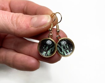 Green and black butterfly earrings sunset moth butterfly jewelry best friend gifts glass earrings iridescent gold earrings hypoallergenic