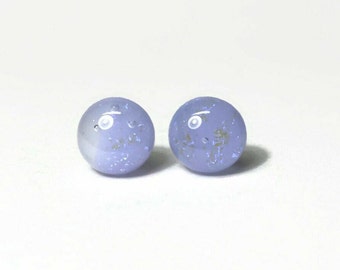 Sparkle purple and white stud earrings, fused dichroic glass jewelry, earrings for her