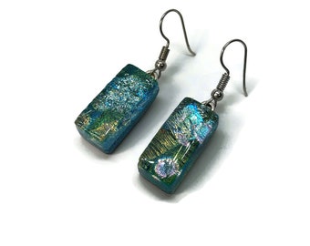 Fused glass Jewelry, Dichroic glass earrings, fused glass earrings, dichroic glass jewelry, Glass earrings, glass jewelry, dangle earrings