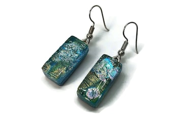 Fused glass Jewelry, Dichroic glass earrings, fused glass earrings, dichroic glass jewelry, Glass earrings, glass jewelry, dangle earrings