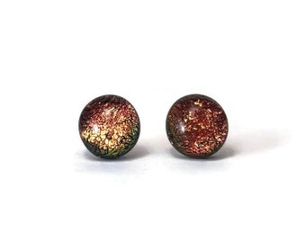 Dichroic glass minimalist round stud earrings fused glass jewelry Unique gifts for her handmade in Canada