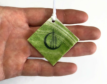 Green iridescent tree fused glass ornament window hanging unique gifts for mom Christmas tree decoration glass home decor