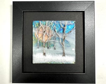 Birch Tree Glass Panel, Landscape Art, One-of-a-Kind, Tree Wall Decor, Winter Forest Picture, Unique Gift for Her