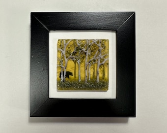 Handmade Birch Tree Scenery Art Panel, 3D Fused Glass Wall Sculpture, Realistic Nature Picture, Unique Home Decor Gift