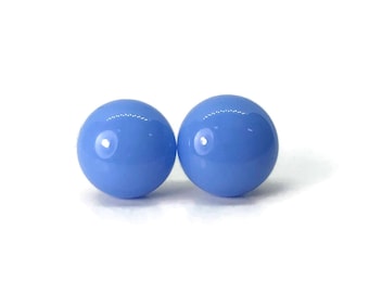 Hydrangea blue fused glass stud earrings, minimalist jewelry, gifts for friends, hypoallergenic, unique presents
