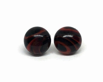 Handmade dainty red glass stud earrings, fused dichroic glass jewelry, earrings for her, artisan crafted gifts for mom