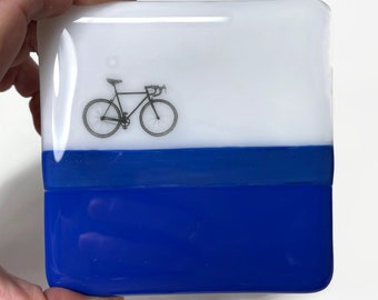 Road Bike Drink Coasters Set, Fused Glass Drink Rest & Coffee Table Art, Perfect Gifts for Him, Housewarming Present