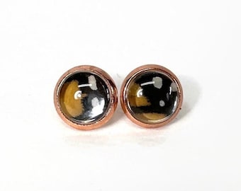 Orange and black earrings real butterfly wing jewelry monarch butterfly gifts for her glass rose gold studs insect jewelry hypoallergenic