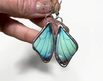 Blue morpho earrings, Butterfly jewelry, blue earrings, real butterfly wing, glass earrings, insect jewelry, butterfly taxidermy jewelry