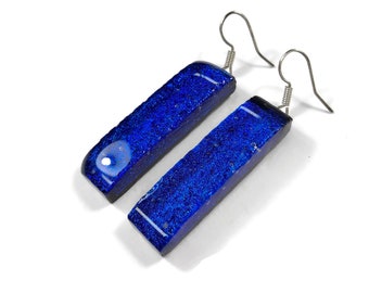 Fused Glass jewelry, blue, dichroic glass earrings, Dangle earrings, hypoallergenic