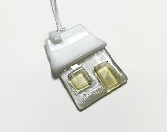 Fused Glass Cabin Ornament: Handmade Christmas Tree Decoration