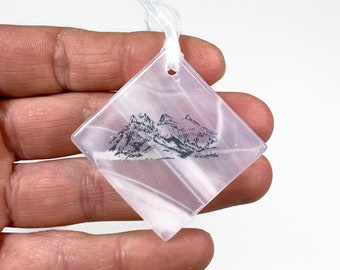 White three sisters mountain fused glass ornament window hanging Canmore unique gifts for mom Christmas tree decoration glass home decor