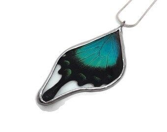 Handcrafted Reflective Teal Pendant, Perfect Gift For Her, Real Butterfly Wing Jewelry