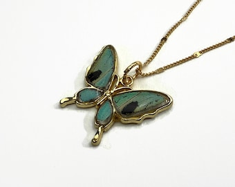 Real Butterfly Wing Pendant, Resin Necklace, Gifts for her, Iridescent Jewelry