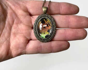 Butterfly necklace, rainbow pendant, sunset moth, insect jewelry, insect taxidermy jewelry, brass pendant, butterfly lover gifts