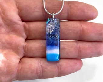 Dichroic glass blue pendant fused glass jewelry unique gifts for mom chain Include birthday presents