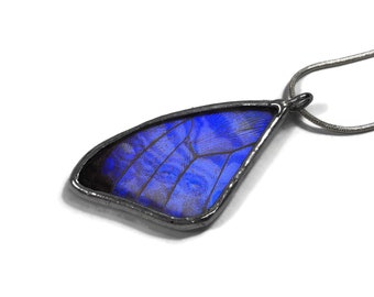 Butterfly pendant, blue necklace, blue morpho Butterfly, recycled pendant, insect jewelry, Stained glass butterfly, butterfly taxidermy