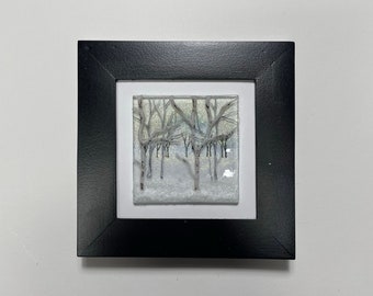 Fused glass art winter birch tree panel scenery picture, unique gifts for dad, Tree home decor, three dimensional wall sculpture