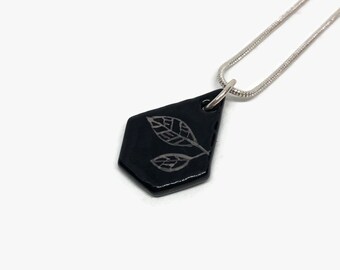 Black silver geometric pendant, fused dichroic glass jewelry, minimalist jewelry, gifts for girlfriend, chain included