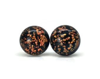 Copper fused glass studs earrings dichroic glass jewelry round minimalist 9mm earrings best friend gifts