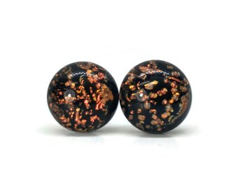 Copper fused glass studs earrings dichroic glass jewelry round minimalist 9mm earrings best friend gifts