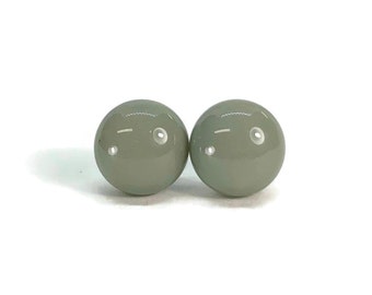 Sage green dainty stud earrings, fused glass jewelry, round minimalist earrings, earrings for her, button earrings