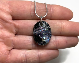 Reflective iridescent pendant, dichroic fused glass jewelry, best friend gifts, chain included