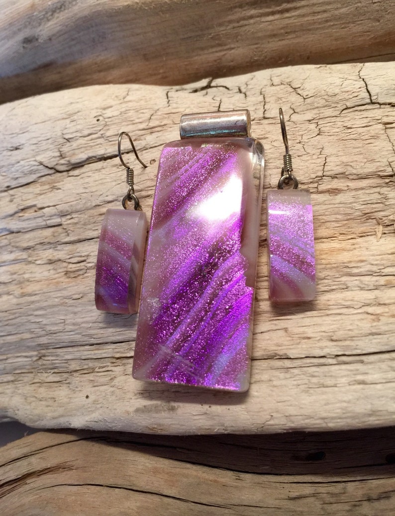 dichroic glass pendant pendant and earring set glass jewelry fused glass jewelry dichroic glass jewelry fused glass jewelry glass