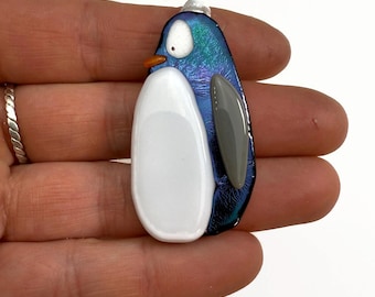Penguin ornament, fused glass ornament, nature home decor, Christmas tree decoration, wildlife ornament, Christmas decor