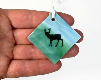 Handcrafted deer ornament, fused glass decoration, unique gifts for her, wildlife window hanging, Christmas tree present