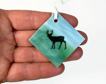 Handcrafted deer ornament, fused glass decoration, unique gifts for her, wildlife window hanging, Christmas tree present