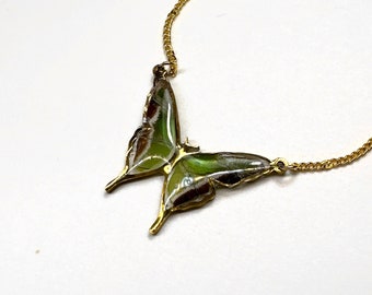 Green and brown gold pendant, real butterfly wing jewelry, unique gifts for her resin pendant, necklace included