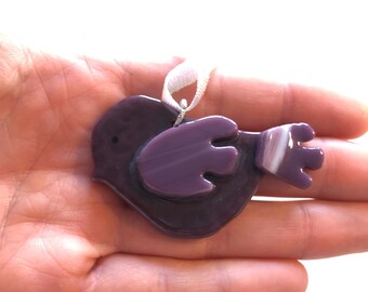 Bird ornament, fused glass decoration, Christmas tree ornament, gifts for her, window handing, animal lover gifts, whimsical home decor