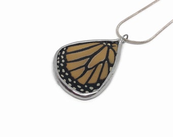 Orange and black pendant real monarch butterfly wing jewelry best friend gifts stained glass wing presents for her chain included