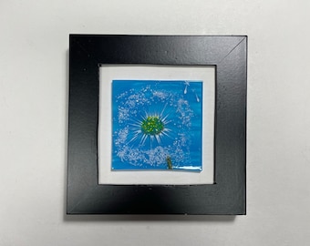 Blue dandelion fused glass art, dandelion wish panel, gifts for her, flower home decor, three dimensional wall sculpture, nature picture