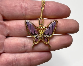 Purple pendant, real butterfly wing jewelry, unique gifts for her, resin pendant, necklace included