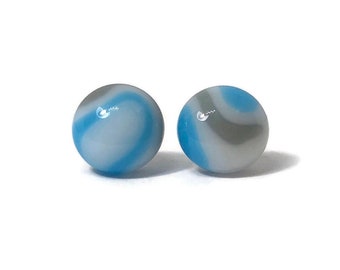 Dainty marbled stud earrings, fused glass jewelry, unique gifts for her, round glass earrings