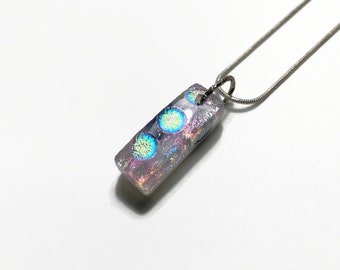 Dichroic glass necklace pink and purple pendant fused glass jewelry, unique gifts for her, necklace included