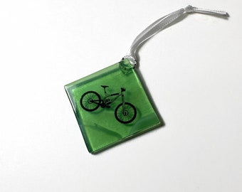 Mountain bike ornament, fused glass decoration, window hanging, sun catcher, unique gifts for dad, presents, Christmas tree decoration