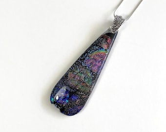 Iridescent rainbow fused glass pendant dichroic glass jewelry, gifts for mom, chain included