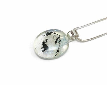 Iridescent wildlife dichroic pendant, fused glass jewelry, handmade minimalist necklace for her, chain included