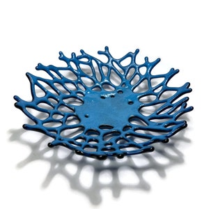Ocean Inspired Blue Coral Glass Bowl, Handcrafted Serving Dish, Modern Home Decor Sculpture, Unique Gift for Her