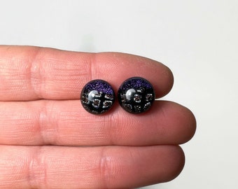 Dichroic Glass stud earrings fused glass jewelry, minimalist round earrings, hypoallergenic, 11mm