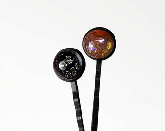 Handmade Reflective Glass Bobby Pins, Elegant and Unique Gifts for Her, Fused Dichroic Hair Jewelry, Barrette Clips
