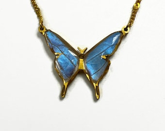 Blue pendant, iridescent, real butterfly wing jewelry, Blue Morpho butterfly, resin pendant, necklace included