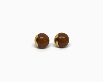 Brown and gold glass stud earrings, fused Glass jewelry, dichroic glass earrings, geometric earrings, round studs, hypoallergenic