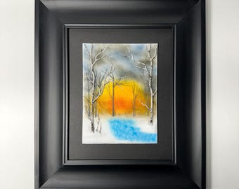 Birch tree fused glass art, winter scenery panel, three dimensional wall sculpture, gifts for him, nature home decor, realistic picture