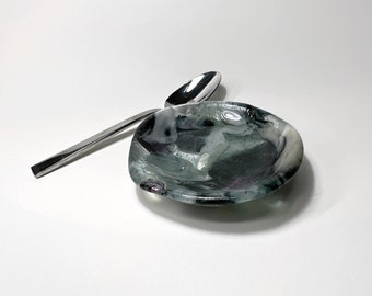 Grey fused glass spoon rest, marbled glass dish, utensil holder, oven saver, kitchen decor, unique gifts, presents for him