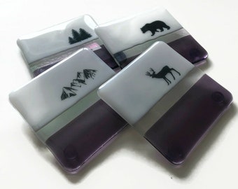 Handcrafted Wildlife Design Coaster Set, Perfect Gift for Nature Enthusiasts, Fused glass drink rest