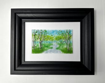 Fused glass birch tree art panel, unique gifts for dad, nature home decor, scenery picture, 3D wall sculpture, housewarming present